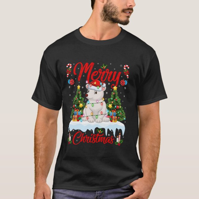 Polar Bär Frohe Weihnachtsbaum Lichter Santa Polar T-Shirt (Vorderseite)