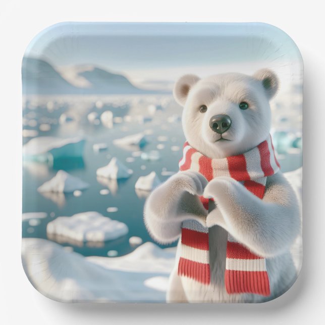 Polar Bär mit Paws als Herz Pappteller (Vorderseite)