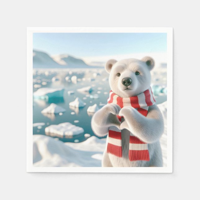 Polar Bär mit Paws als Herz Serviette (Vorderseite)