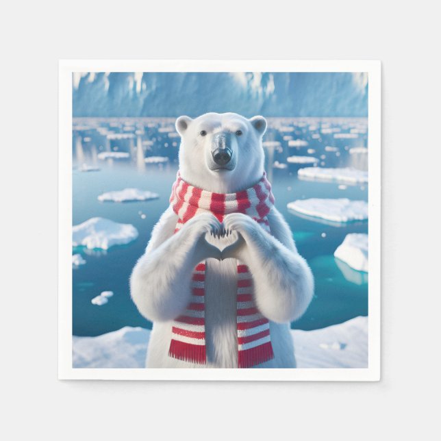 Polar Bär mit Paws als Herz Serviette (Vorderseite)