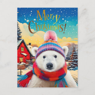 Polar-Bär-Santa-Mütze und Scharf Feiertagspostkarte