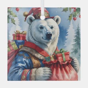 Polar-Bär-Santa-Weihnachtsdesign Ornament Aus Glas