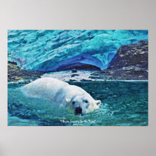 Polar Bär schwimmen & Glacier Wildlife Art Poster