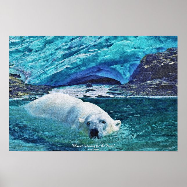 Polar Bär schwimmen & Glacier Wildlife Art Poster (Vorne)