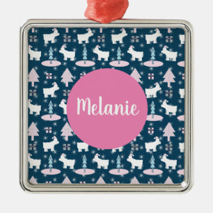 Polar Bär und Bäume Monogramm Weihnachtsgeschenk v Ornament Aus Metall