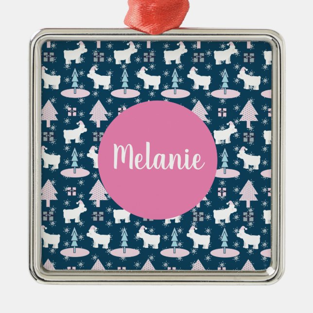 Polar Bär und Bäume Monogramm Weihnachtsgeschenk v Ornament Aus Metall (Vorne)