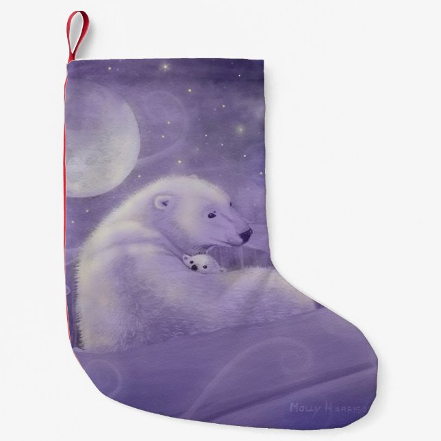 Polar Bär und Cub Fantasy Wildlife Art Kleiner Weihnachtsstrumpf (Vorderseite)