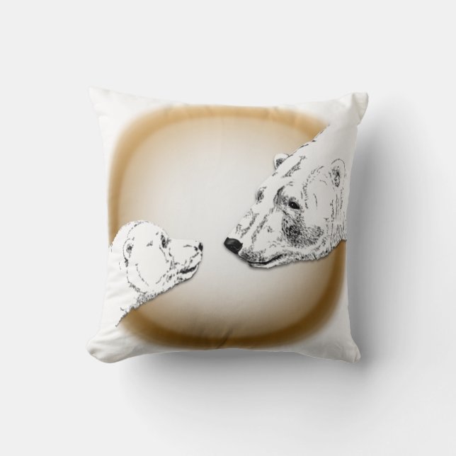 Polar Bären Art Kissen Mutter w. Baby Bears Kissen (Vorderseite)