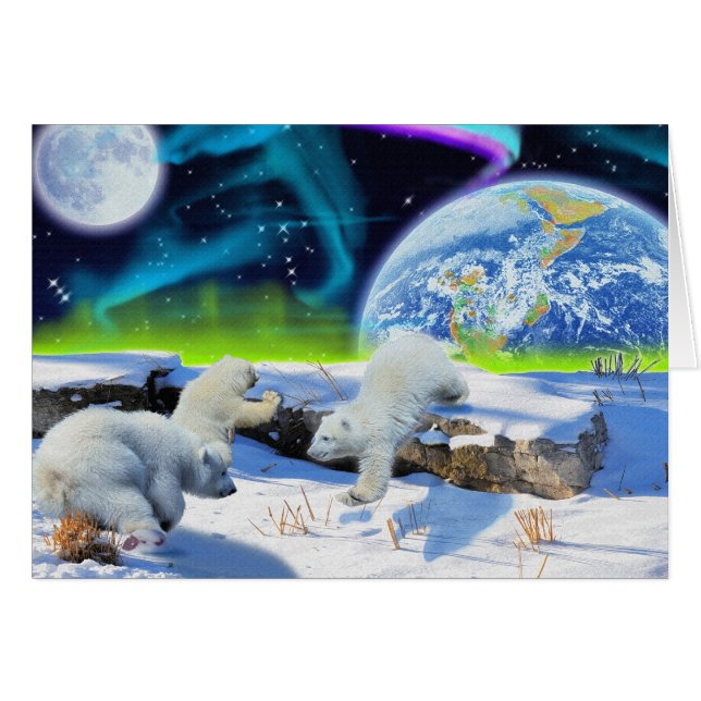 Polar Bären Cubs & Aurora Art Card spielen (Vorderseite (Horizontal))