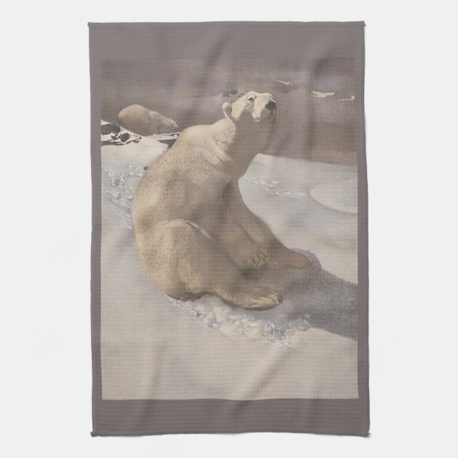 Polar Bären in Schnee Vintage Illustration Geschirrtuch (Vertikal)
