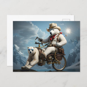 Polar Bären reiten Teil Tierrad Postkarte