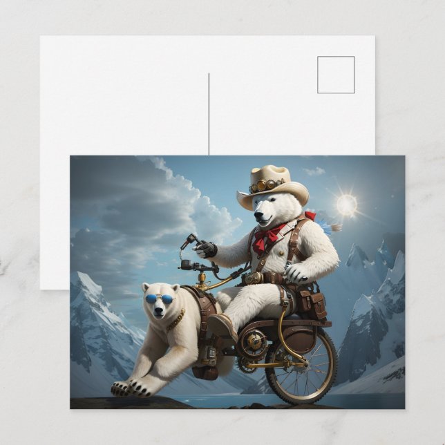 Polar Bären reiten Teil Tierrad Postkarte (Vorne/Hinten)