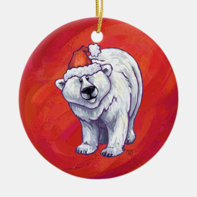 Polar Bären Weihnachten auf Rot Keramikornament (Vorne)