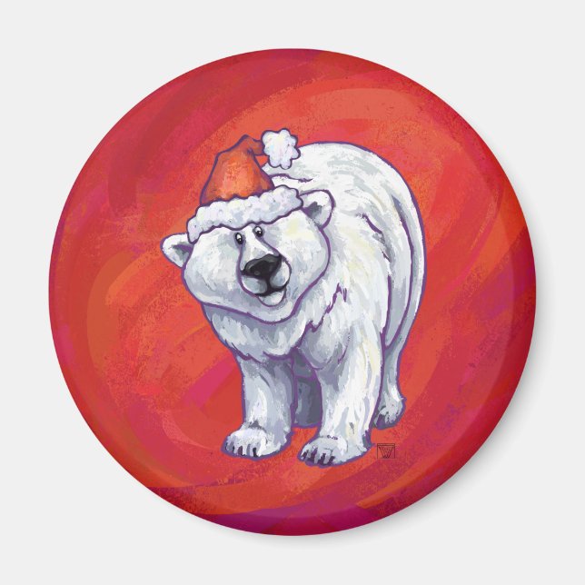 Polar Bären Weihnachten auf Rot Magnet (Vorne)