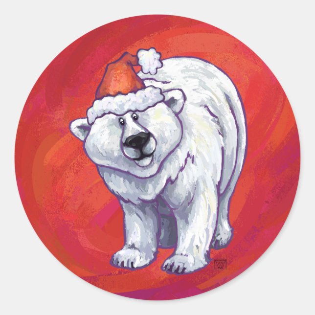 Polar Bären Weihnachten auf Rot Runder Aufkleber (Vorderseite)