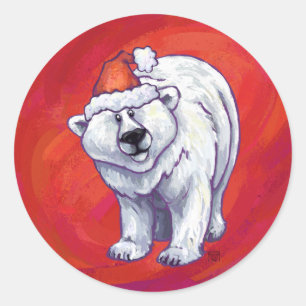 Polar Bären Weihnachten auf Rot Runder Aufkleber