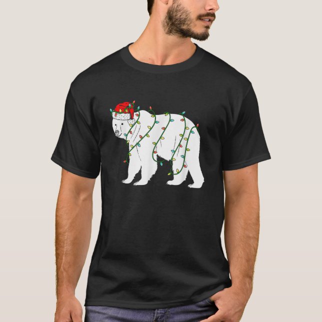 Polar Bären Weihnachten Weihnachtsmannmütze Lights T-Shirt (Vorderseite)