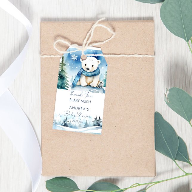 Polar Bären Winter Babydusche Danke dafür Geschenkanhänger (Polar bear winter baby shower thank you favor gift tags cute white teddy bear pines snowflakes favor)