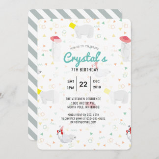 Polar Bear "80er Colorful White Birthday Einladung