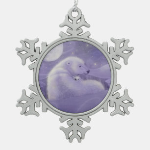 Polar Bear and Cub Whimsiasy Art Schneeflocken Zinn-Ornament