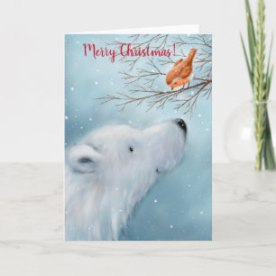 Polar Bear and Robin, Frohe Weihnachten Karte