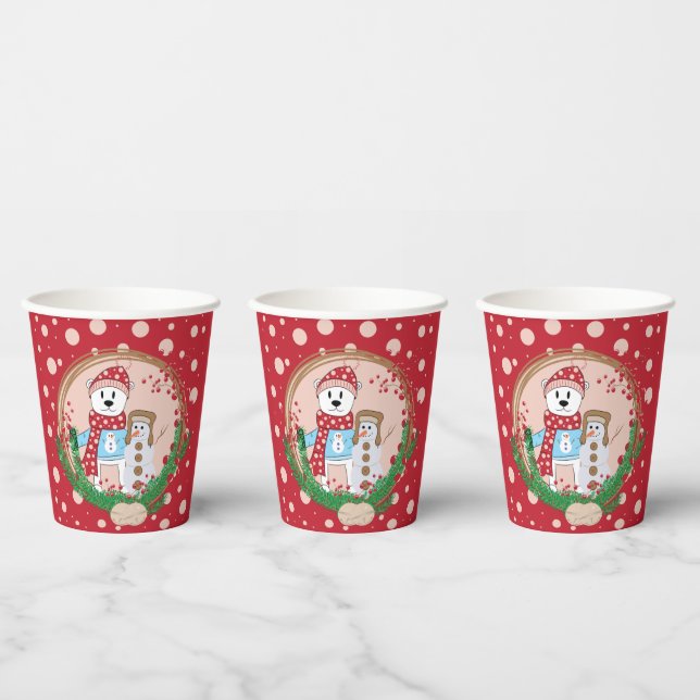 Polar Bear and Snowman Red and Pink Christmas  Pappbecher (Multi)