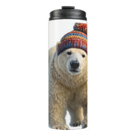 Polar bear and Winter bunny hat travel water bottl Thermosbecher