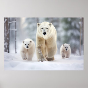Polar Bear Animal Family Wandering Poster
