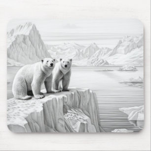 Polar Bear Animal Predator Wild Nature Ink Sketch Mousepad