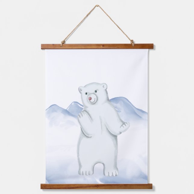 Polar Bear Arctic Animal Kinderzimmer Wall Decke Wandteppich Mit Holzrahmen (Vorderseite)