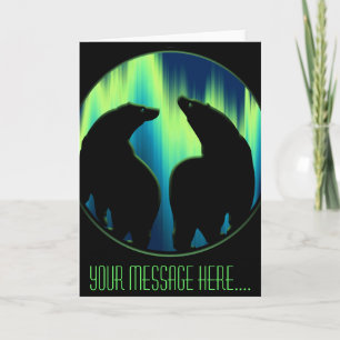 Polar Bear Art Cards Northern Lights Bear Art Card Feiertagskarte