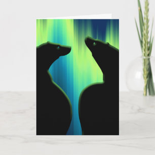 Polar Bear Art Cards Northern Lights Bear Art Card Feiertagskarte