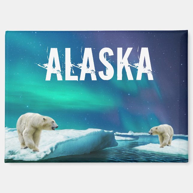 Polar Bear Aurora Borealis Alaska Magnet (Vorderseite)