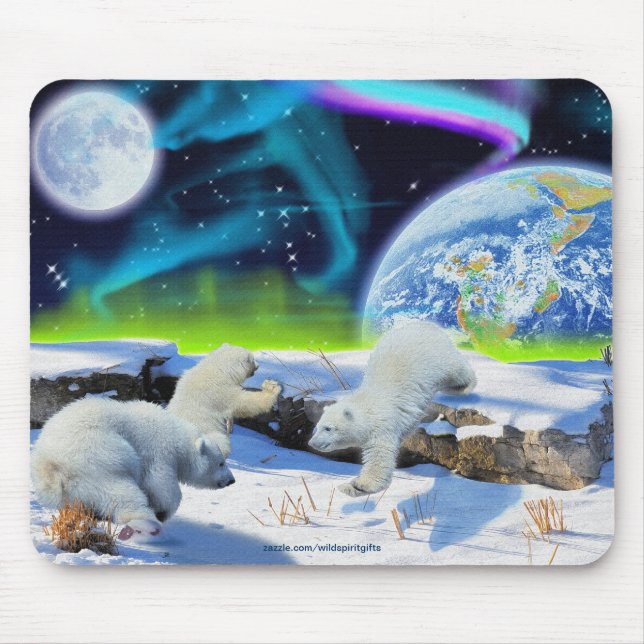 Polar Bear & Aurora Borealis Art Mousepad (Vorne)