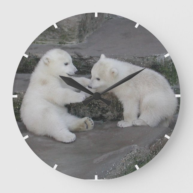 Polar Bear Babies Große Wanduhr (Vorderseite)