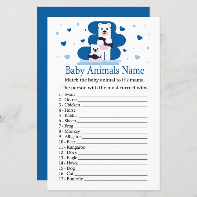 Polar bear Baby Animals Name Game (Vorne/Hinten)