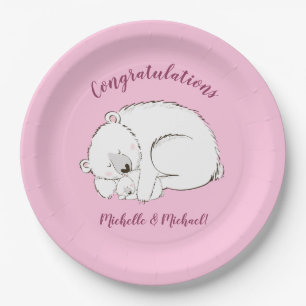 Polar Bear Baby Dusche Pink Girl Pappteller