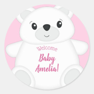 Polar Bear Baby Dusche Pink Runder Aufkleber