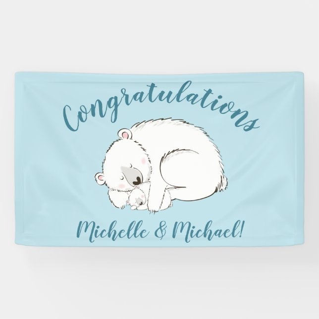 Polar Bear Baby Dusche Winter Blue Boy Banner (Horizontal)