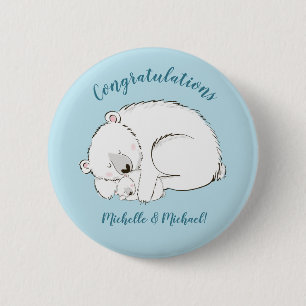 Polar Bear Baby Dusche Winter Blue Boy Button