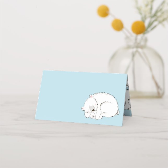 Polar Bear Baby Dusche Winter Blue Boy Platzkarte (Vorderseite)