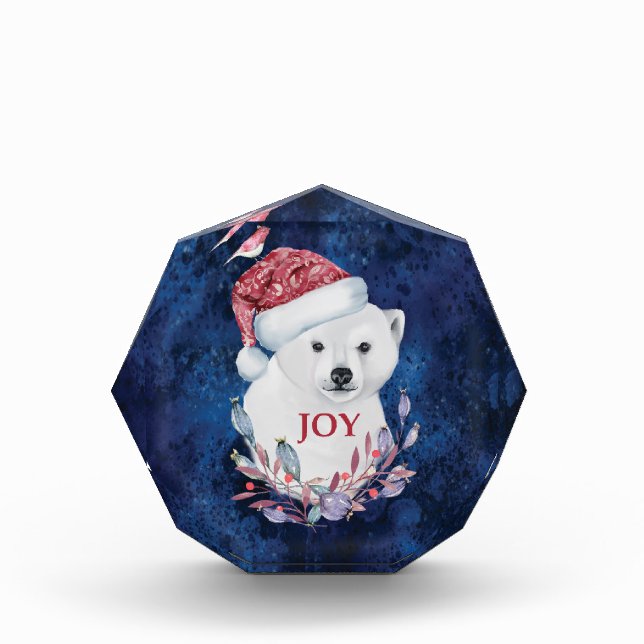 Polar Bear Baby Hat Bird Christmas Joy Fotoblock (Vorderseite)