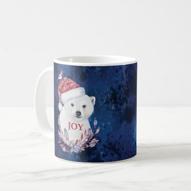 Polar Bear Baby Hat Bird Christmas Joy Kaffeetasse (Vorderseite Links)