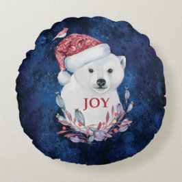 Polar Bear Baby Hat Bird Christmas Joy Rundes Kissen