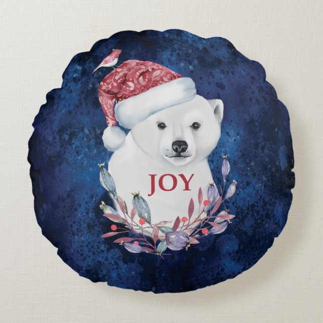 Polar Bear Baby Hat Bird Christmas Joy Rundes Kissen (Vorderseite)