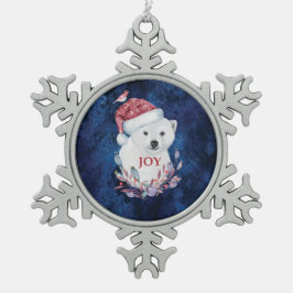Polar Bear Baby Hat Bird Christmas Joy Schneeflocken Zinn-Ornament