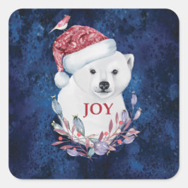 Polar Bear Baby Hat Bird Christmas Joy Square Stic Quadratischer Aufkleber