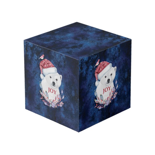 Polar Bear Baby Hat Bird Christmas Joy Würfel (Vorderseite Schrägansicht)