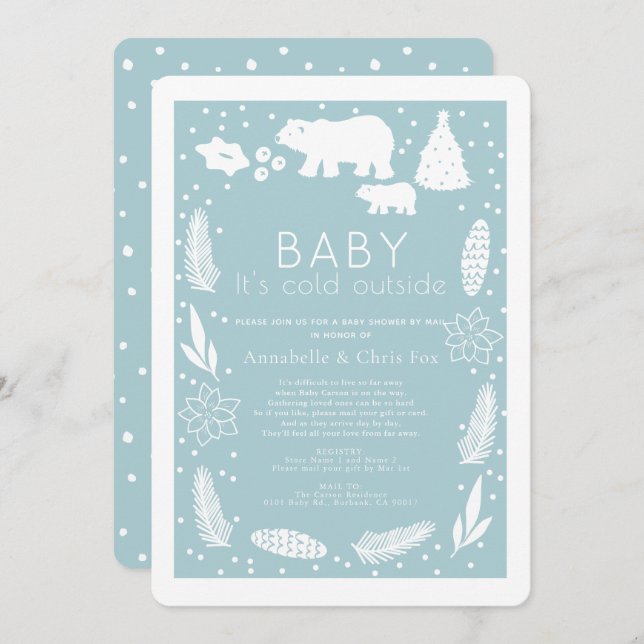 Polar Bear Baby It's Cold Blue Baby Shower by Mail Einladung (Vorne/Hinten)