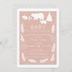 Polar Bear Baby It's Cold Outside Pink Baby Shower Einladung